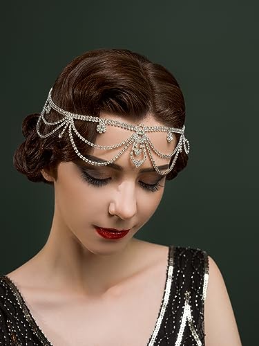 SWEETV Crystal Rhinestone Head Chain for 1920s Gatsby Wedding Party