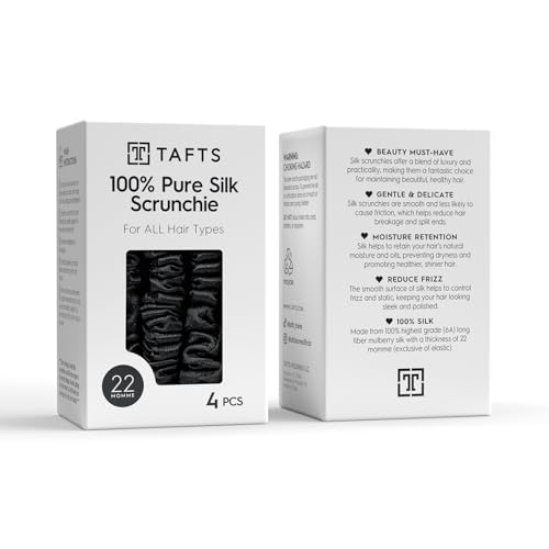 Tafts 4 Pcs Midnight Black Mulberry Silk Scrunchies for Hair