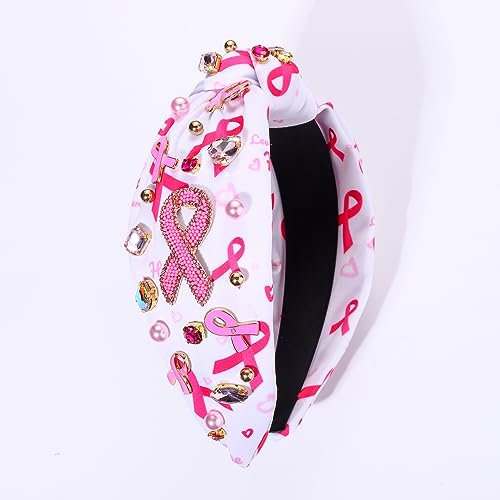 Pink Ribbon Headband A for Breast Cancer Awareness Women Support Knotted Hair Accessory
