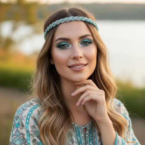 Mardi Gras Rhinestone Headbands for Women - Sparkly Crystal Braid Accessory