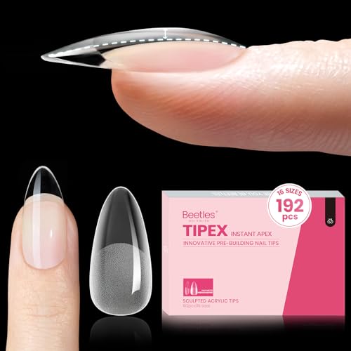 Beetles Tipex Instant Apex Nail Tips Medium Almond 192pcs, 16 Sizes, Structured C-curve