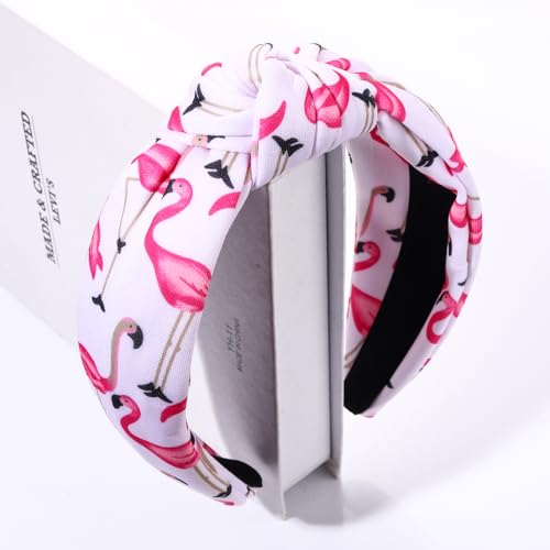 Hawaiian Flamingo Knotted Headband for Women - Boho Pink Hair Accessory