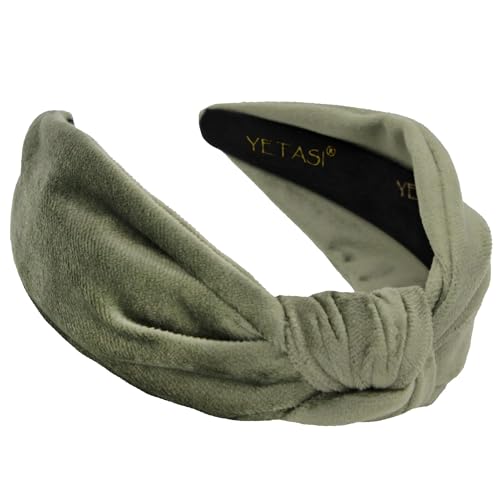YETASI Sage Green Velvet Knotted Headband for Women - Trendy Hair Accessory