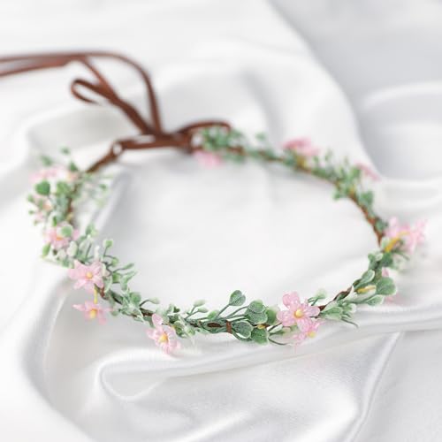 Pink Green Fairy Flower Crown Headband for Women - Floral Hair Accessory