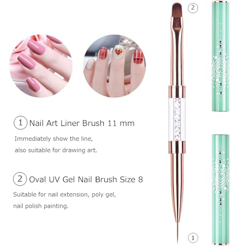 Ycyan Dual-ended UV Gel Nail Brush Set with Rhinestone Handle