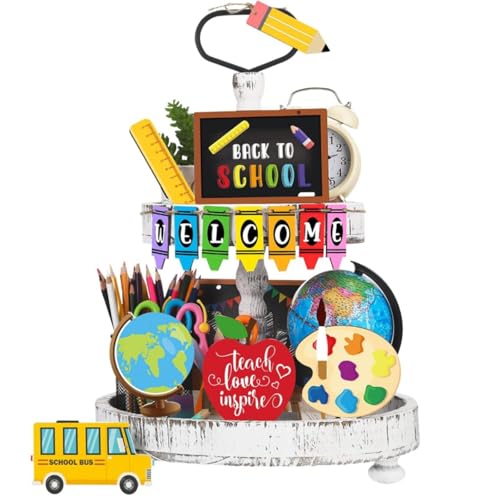 14-Piece Back to School Wooden Tiered Tray Decor Set