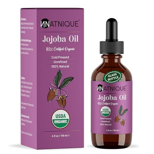 Natnique Organic Jojoba Oil – Pure Cold Pressed Skin, Hair & Nail Care (4 Oz)