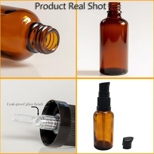3 Pack 100ml Amber Glass Refillable Lotion Bottles with Pump Dispenser for Travel & Skincare
