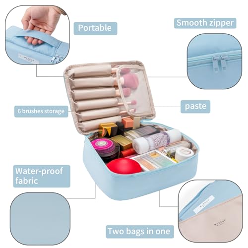 Queboom Blue 3-Piece Travel Makeup & Cosmetic Bag Set Waterproof Nylon