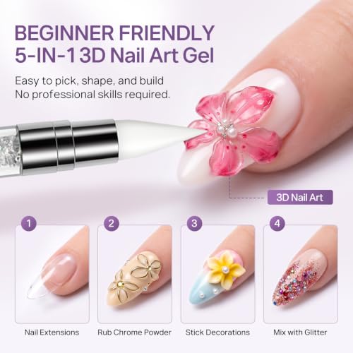MIZHSE 3D Gel Nail Art Sculpting Kit with Clear, White & Lamp - Professional DIY Manicure Set