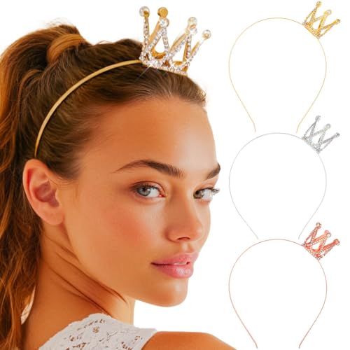 Zoestar Mini Crown Headbands for Women - 3pcs Sparkly Tiara