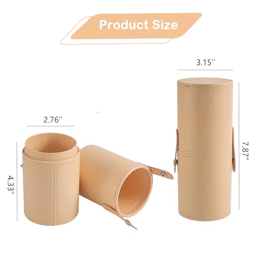 Light Pink Portable Makeup Brush Holder - Waterproof PU Leather Case