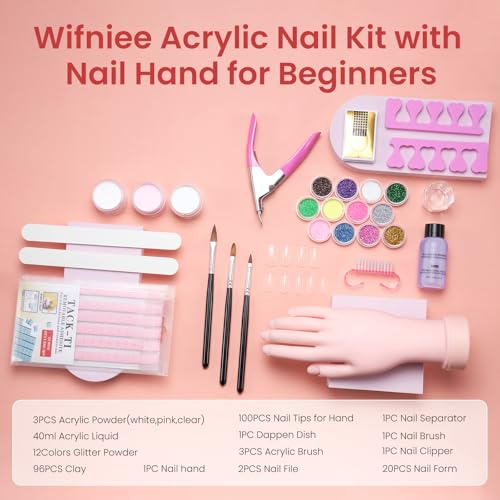 Wilfniee Acrylic Nail Practice Hand Kit for Beginners with Nail Art Tools