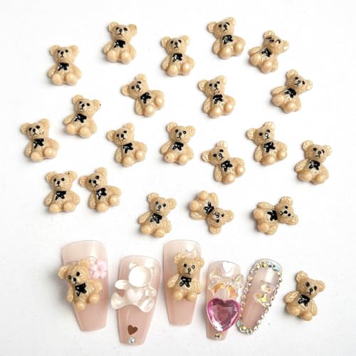 Cute 3D Brown Bear Nail Charms with Rhinestones - 30pcs