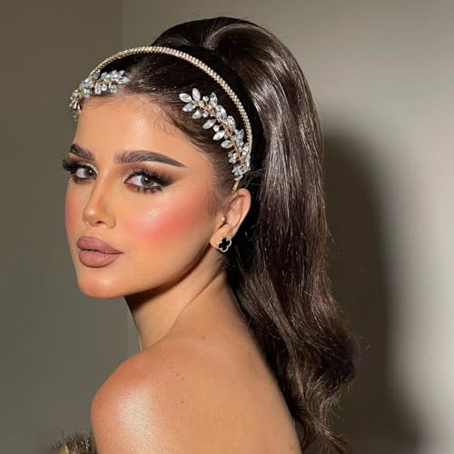 Handmade Gold Wedding Hair Band with Rhinestones for Brides