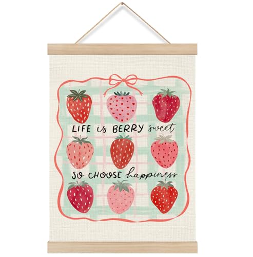 Pink Bow Strawberry Wall Art Poster - 12x16 Inch Hanging Decor