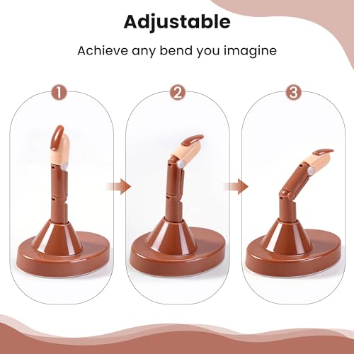 Difenni Brown Practice Finger Set for Acrylic Nails with Base Stand & 100 Nail Tips - Manicure Training Tool for Home & Salon