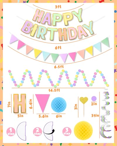 Colorful Happy Birthday Party Decorations Set - Banner & Swirls
