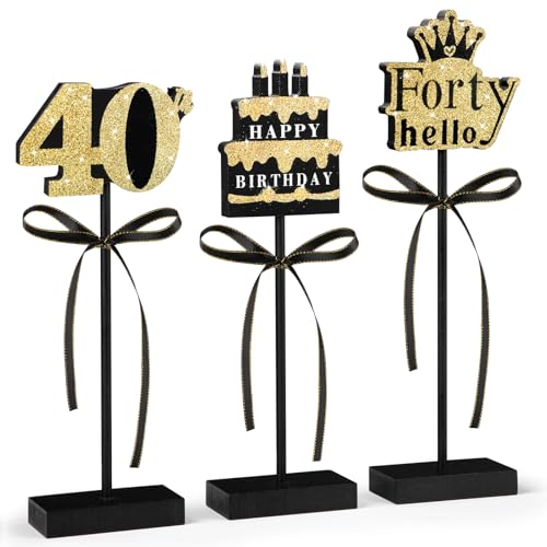 40th Birthday Table Decorations - 3 Wooden Signs Set