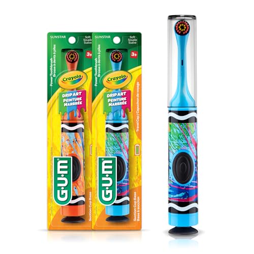 GUM Crayola Kids Battery Powered Toothbrush, Soft Bristles, 2 Pack