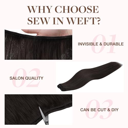 GOO GOO Sew in Hair Extensions Real Human Hair, Weft Hair Extensions Human Hair, 2 Dark Brown 20inch 100g, Weft Bundles Straight Silky Remy Hair