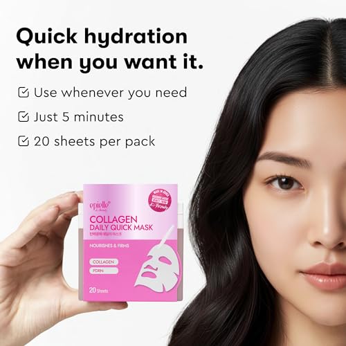 Epielle Collagen Korean Face Masks 20 Pack - Hydrating Anti-Aging Sheet Masks with Hyaluronic Acid