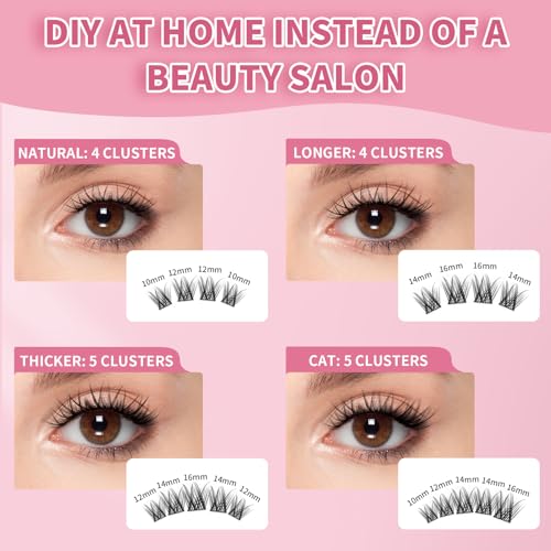 MLEN DIARY D-100 Style Lash Clusters 100 Pcs 10-16mm Wispy D Curl - Reusable DIY False Eyelashes
