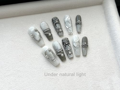 JIEADJIE Handmade Press On Nails - Mid-Length Black Butterfly Art