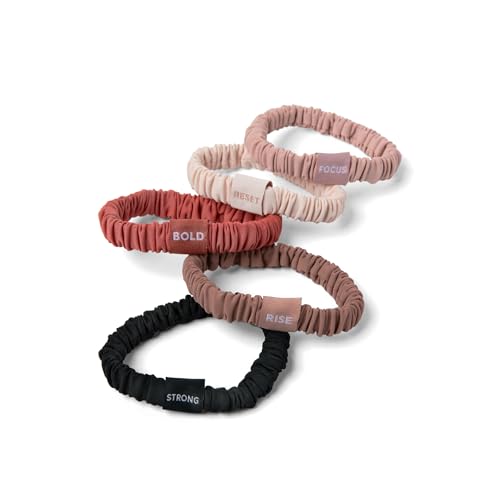Affirmation Ribbons Scrunchies Set - Pack of 5 Multi-Colored Hair Ties
