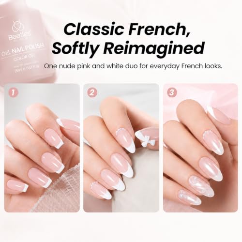 Beetles French Tip Gel Polish Set - Nude Pink & White Manicure Kit