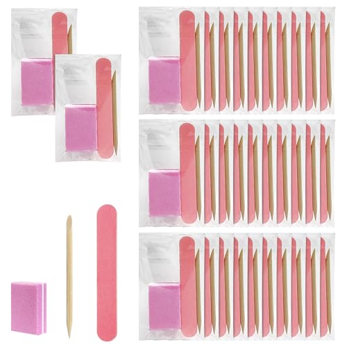 Hozziii Pink Disposable Manicure Tool Kit with 80/100 Grit Files, 40-Count