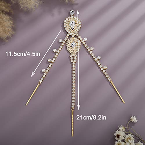 Gold Bridal Forehead Headpiece for Wedding with Rhinestones and Tassels - Xerling
