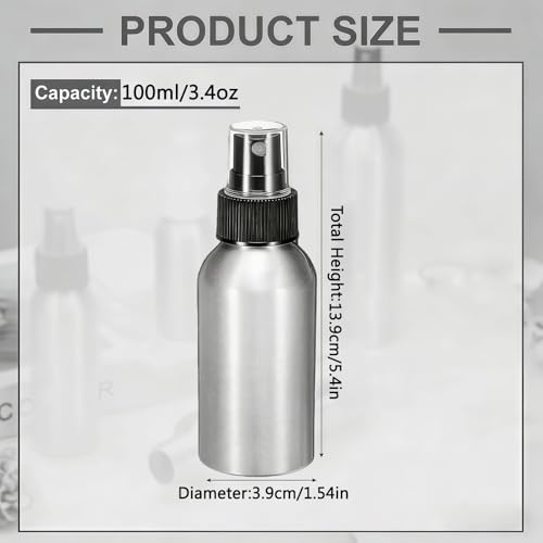 100ml Aluminum Spray Bottles Set of 3 with Black Pump - Essential Oil & Perfume Atomizers