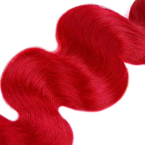 Raivide Red Body Wave Human Hair Bundles 12 Inch - Unprocessed Virgin Hair, 3 Pack