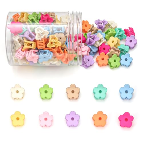JANFUN Colorful Small Flower Hair Clips 100PCS Mini Claw Hairpins for Women Girls Teens