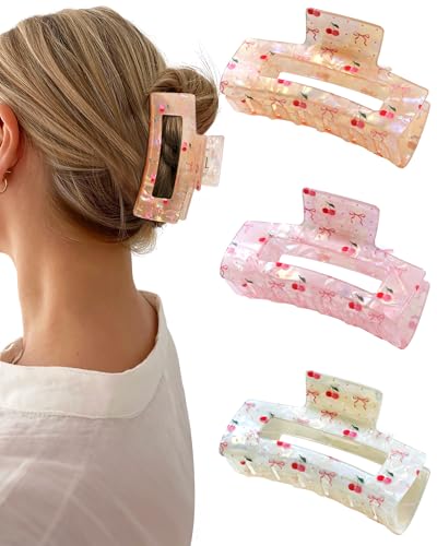 Mesovor Bow Cherry Print Hair Claw Clips - 3 Pack, 3.54"