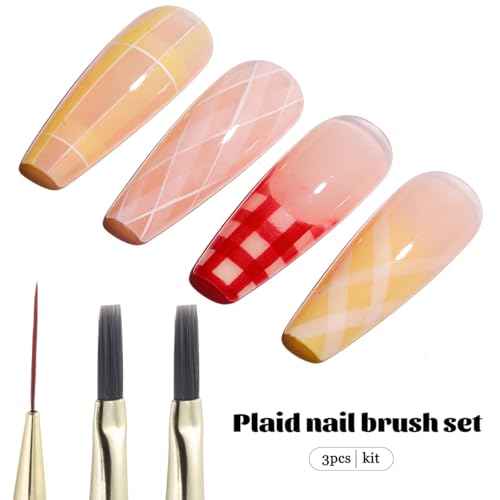 3PCS Nail Art Brush Set for Plaid & Checkerboard Designs
