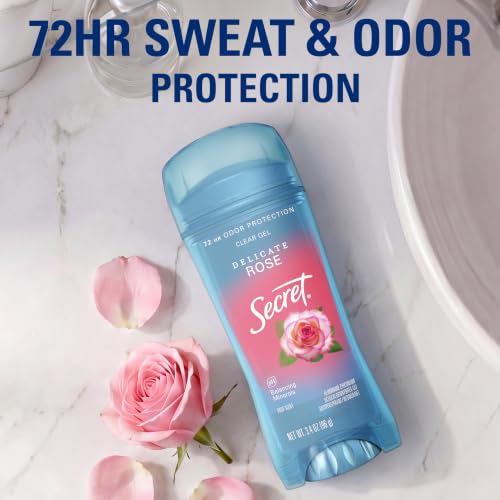 Secret Rose Scent Deodorant for Women, 72hr Breathable Clear Gel, Pack of 1, 3.4 oz