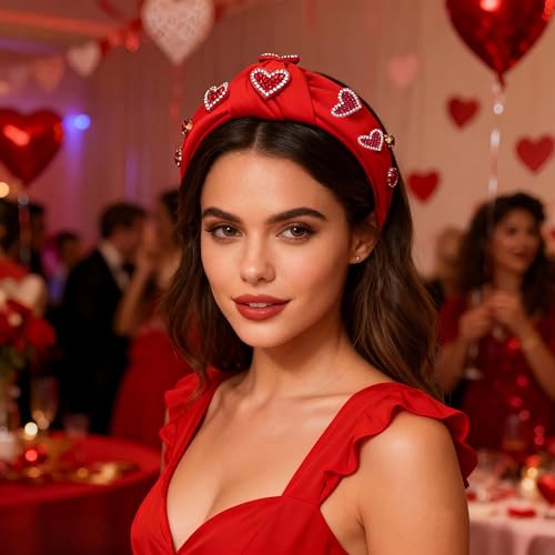Rhinestone Heart Headband for Women - Valentine's Day Knotted Hairband