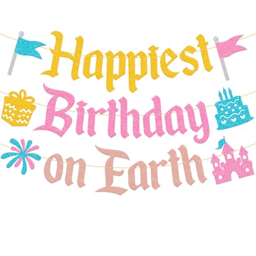 Happiest Birthday on Earth Banner - Colorful Princess Party Decor