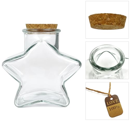 Star Shaped Glass Wishing Bottles with Cork Stoppers - 300ml (2 Pcs)