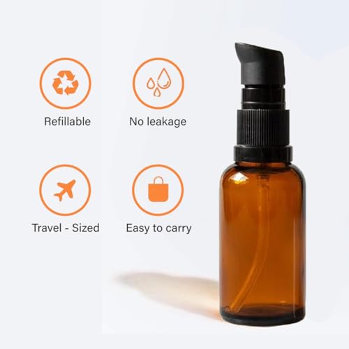 Bamboopack 50ml Amber Glass Refillable Lotion Bottles Pack of 6 Travel Dispenser Containers