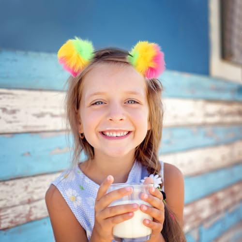 Lurrose Fuzzy Pom Pom Headbands for Girls - Fluffy Ball Hairbands for Birthday & Holiday Parties