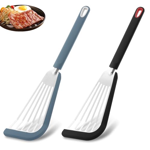 Waylenbo Fish Spatula Turner Set of 2 - Silicone Edge & Slotted Design
