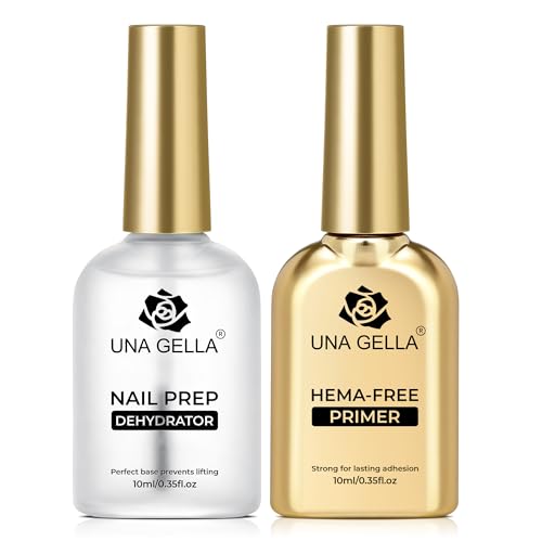 UNA GELLA Nail Dehydrator and Primer Set - HEMA-Free, Acid-Free, 20ml
