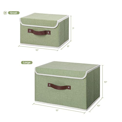 Small Fabric Storage Bin with Lid - Green, 10x8x7 Inches, Washable