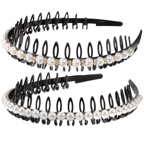 Pearl Headbands for Women Girls 2-Pack Non-Slip Hair Accessories Bridal Party