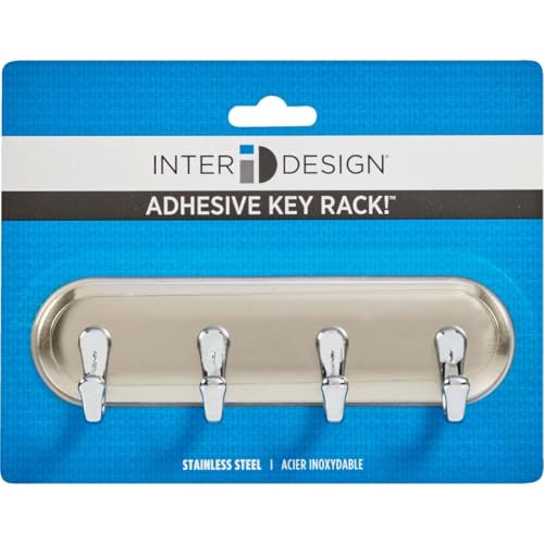 iDesign York Adhesive Key Holder with 4 Hooks, Stainless Steel