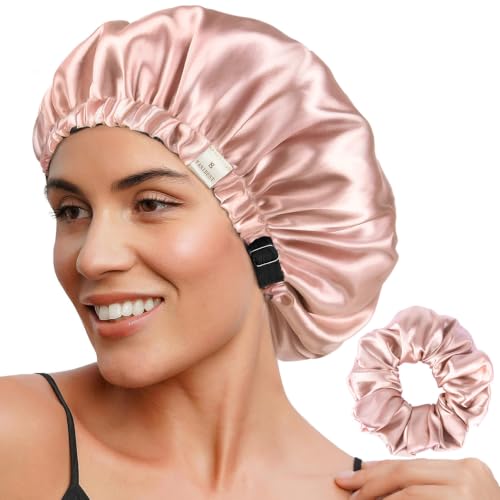 YANIBEST Adjustable Double Layer Satin Bonnet for Curly Hair - Blush Pink