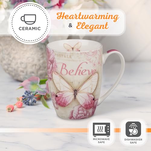 Inspirational Pink Butterfly Coffee Mug - 12 oz Ceramic Cup with Bible Verse